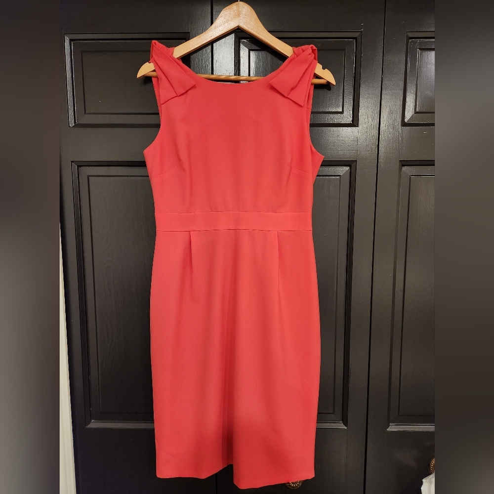 J. Crew Coral Pink Sleeveless Sheath Dress, with Bows on Shoulders, Lined,Size 6